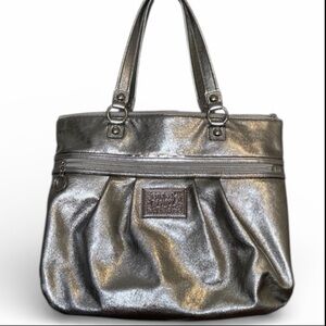 Coach Poppy Glam Metallic Y2K Silver Leather Tote Bag Purse